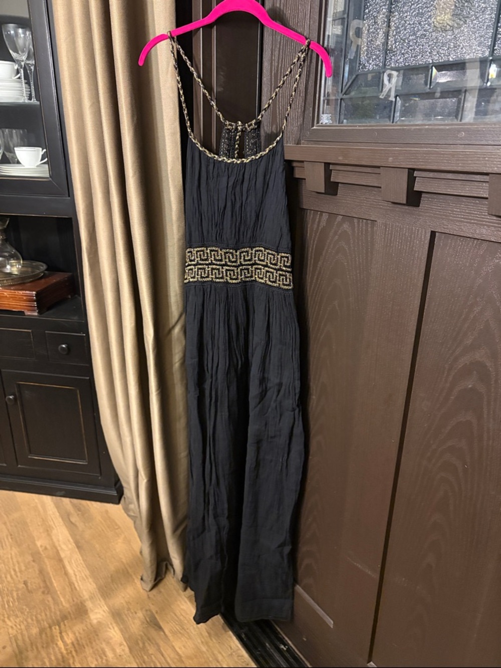 Black Maxi Dress with Gold Embellished Waist